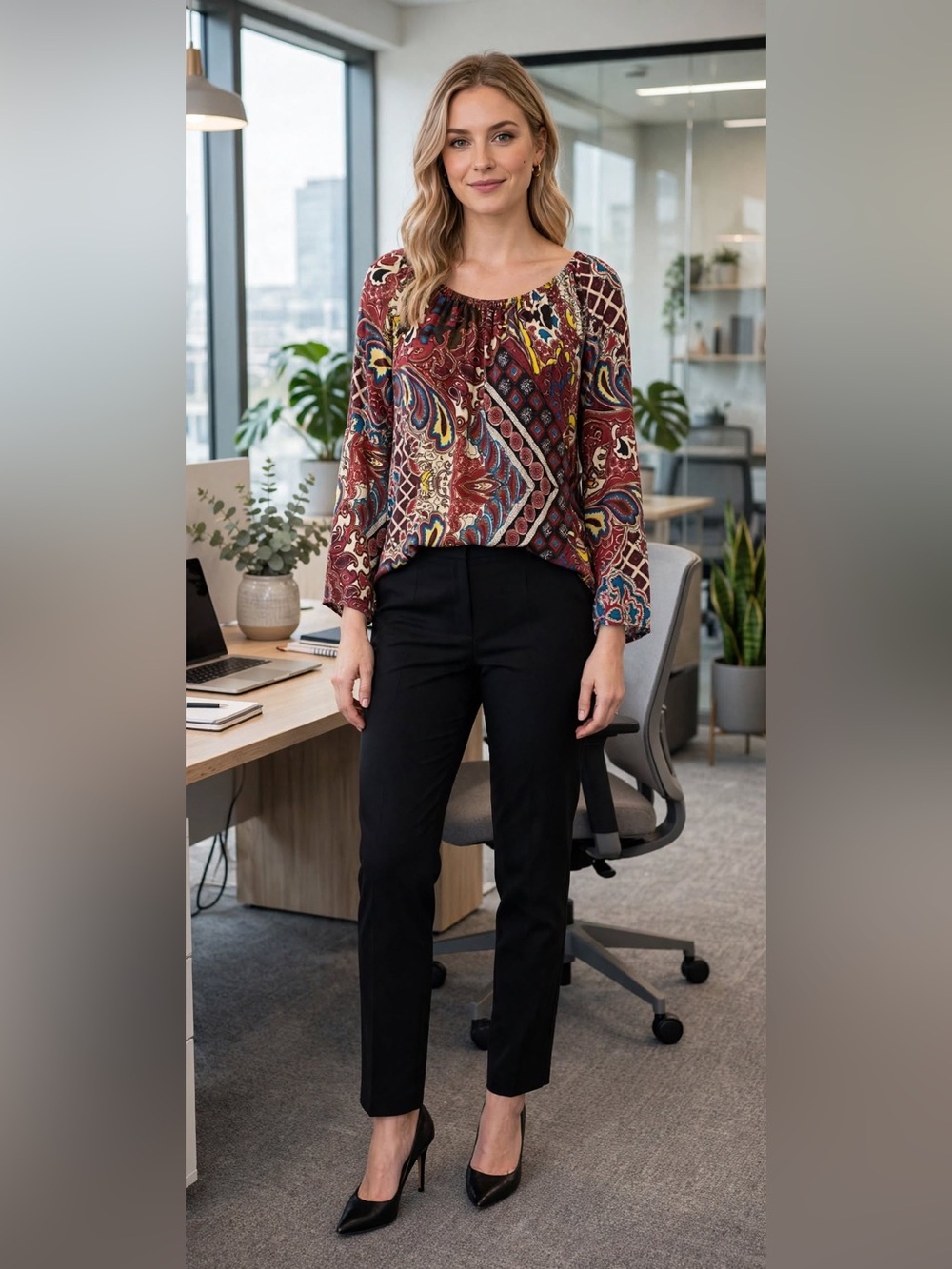 WinWin Burgundy Multi Paisley Boho Tunic